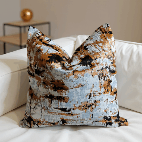 Abstract Bronze & Blue Textured Throw Pillow